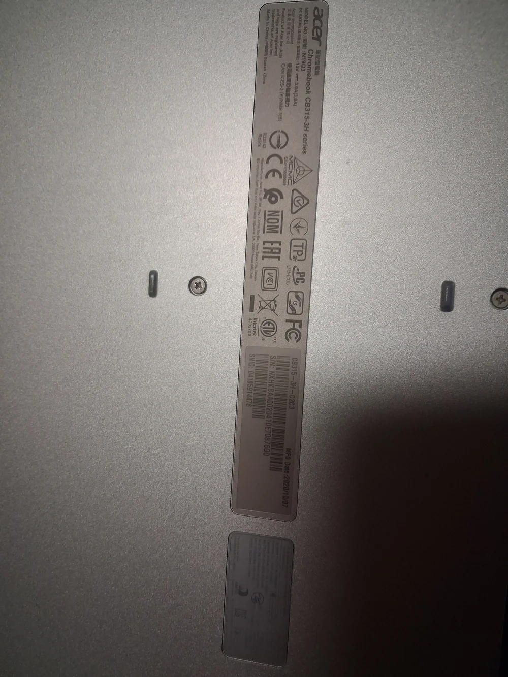 Acer Chromebook Laptop in Silver with Black Keyboard